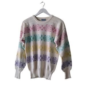Meister Sweater Fair Isle Wool Blend Knit Long Bell Sleeve Multicolor Womens - S